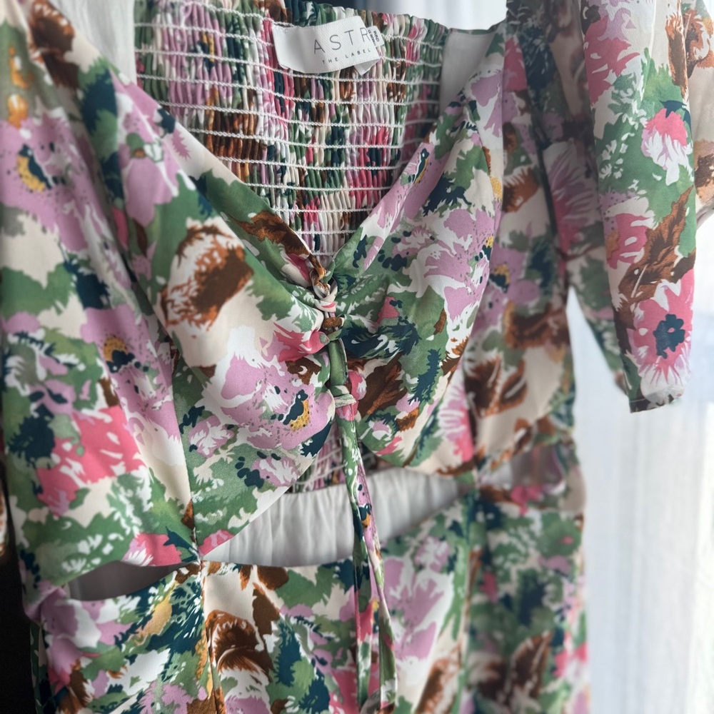 Floral Tie-Front Midi Dress Pastel Multi Floral Cutout sz s - Picture 8 of 12